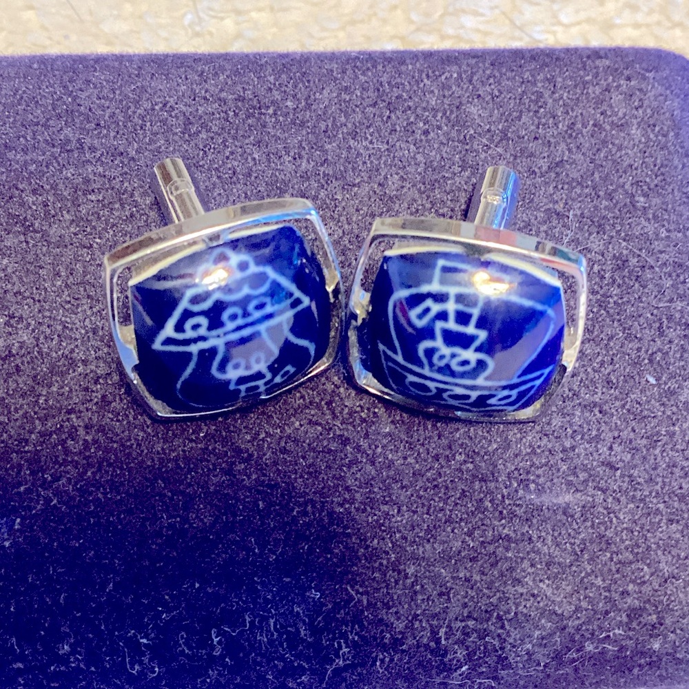 Artistic Blue and Silver Cufflinks